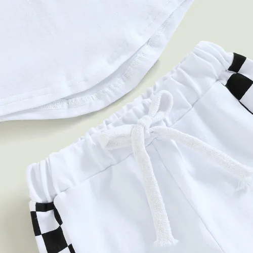 Vista 6 de AEEMCEM Conjunto de 2 piezas de camiseta de manga corta para bebé niño y niña, ropa de verano a cuadros