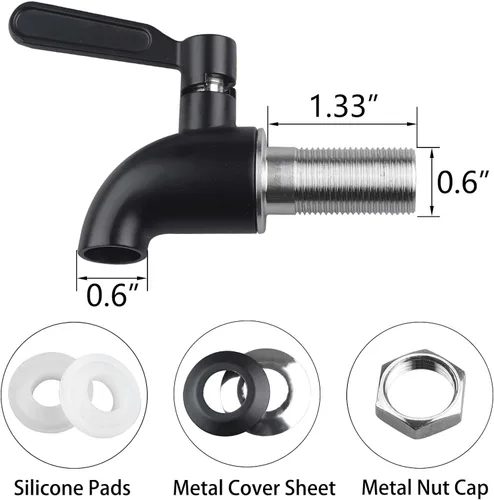 Vista 3 de Espita de acero inoxidable moderna negra dispensador de bebidas Spigot Food Grade Metal Spot para dispensador de bebidas por MUGLIO