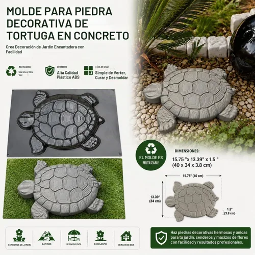 Vista 3 de SvitMolds Molde de bricolaje con forma de tortuga escalonada, molde decorativo de tortuga, molde de cemento para hormigón, manual personalizado
