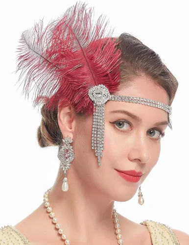 Vista 4 de Cizoe Diadema de plumas de los años 20 con diseño de flapper para novia de gran Gatsby