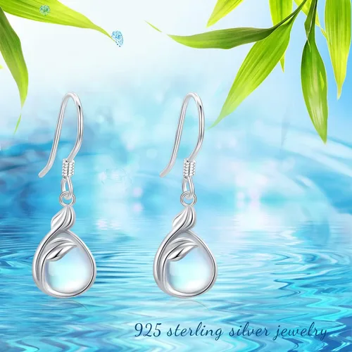 Vista 4 de Dangle Moonstone Turquoise Earrings for Women S925 Sterling Silver LeafDaisyStarFiligreeCeltic KnotFlower of LifeAmethyst Earrings for Gifts Jewelry