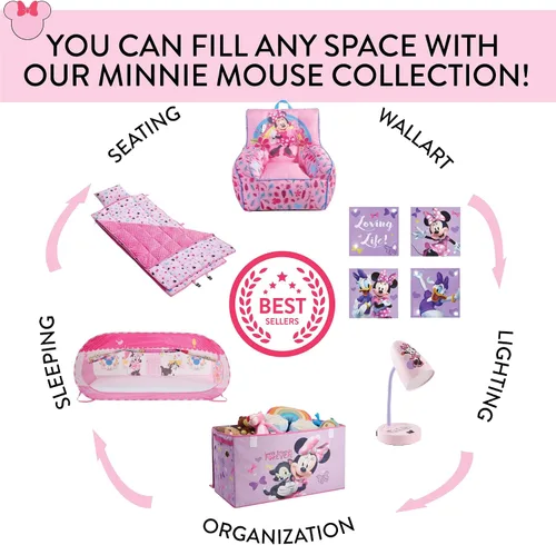 Vista 6 de Disney Minnie Mouse - Silla plegable de felpa con platillo plegable de 32 pulgadas y marco de metal para niños, adolescentes y adultos