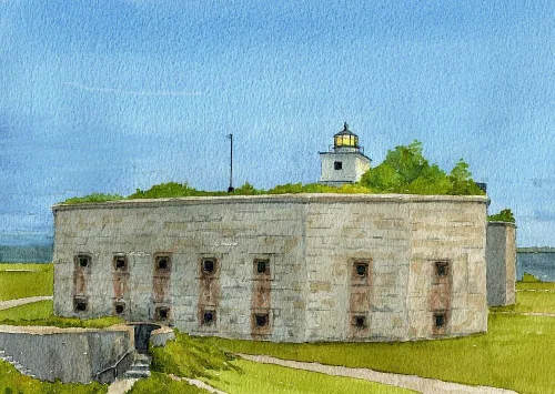 Vista 2 de Clarks punto Faro Fort Taber Nueva Bedford Massachusetts Matted Art Prints, 8x10