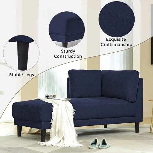 Vista 4 de Anwick Chaise Lounge - Silla reclinable tapizada para interiores, moderna y tapizada para sala de estar, dormitorio, sofá cama (azul marino)