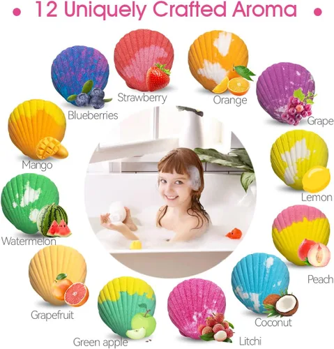 Vista 4 de Bombas de baño para niños con juguetes sorpresa en el interior, paquete de 12 bombas de baño para niños, juego de regalo para niñas y niños