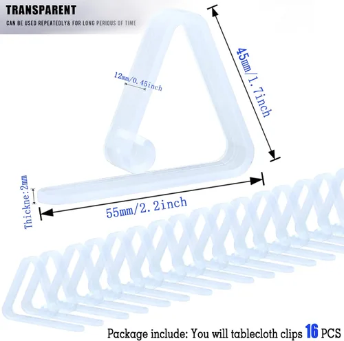 Vista 6 de 16 piezas de clips de mantel de plástico transparente, clips de mantel transparentes, clips de plástico para sujetar manteles, soporte para manteles