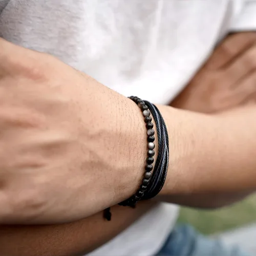 Vista 5 de Mezcla Vida Pulseras de cuentas de piedra natural para hombres y mujeres, unisex, ajustables, impermeables, juego de pulseras de cuerda para el día