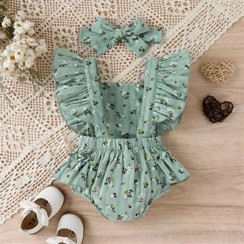 Vista 6 de PATPAT Conjunto de 2 piezas de ropa para bebé recién nacido, tela crepé con estampado de margaritas, 100% algodón