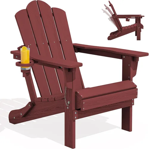 Vista 19 de Silla plegable ajustable KINGYES Adirondack, sillas reclinables Adirondack de 3 posiciones con portavasos, Adirondack de HDPE resistente a