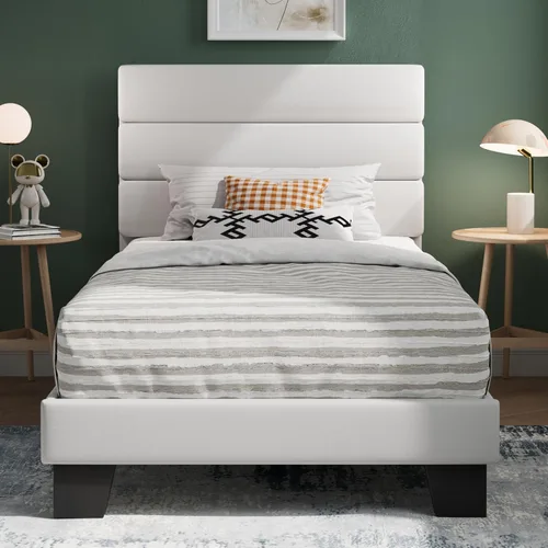 Vista 17 de SHA CERLIN Marco de Cama de Plataforma Twin con Cabecera de Tela Tapizada, Base de Colchón con Fuerte Soporte de Listones de Madera, No Necesita