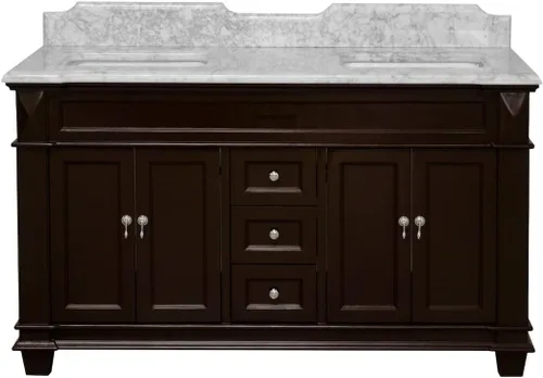 Vista 6 de Kitchen Bath Collection Elizabeth - Tocador de baño doble de 60 pulgadas (Carrara/Chocolate): incluye gabinete de chocolate con encimera de mármol