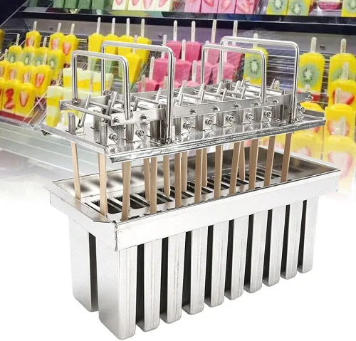 Vista 12 de Molde para hacer helados de acero inoxidable, moldes para paletas de hielo con 10 tazas de molde y estante, herramienta para hacer moldes de paletas