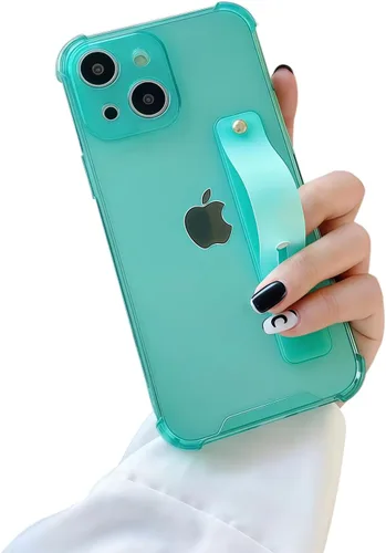 Vista 13 de Funda con correa para iPhone 15 de 6.1 pulgadas con soporte de pulsera, TPU suave y transparente protector a prueba de golpes, resistente, lazo