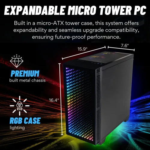 Vista 7 de Continuum Micro RTX 5080 16GB, CPU Intel Ultra 7 265KF de 20 núcleos, memoria RAM DDR5 de 32 GB, SSD Gen4 NVMe de 2 TB, PC de escritorio