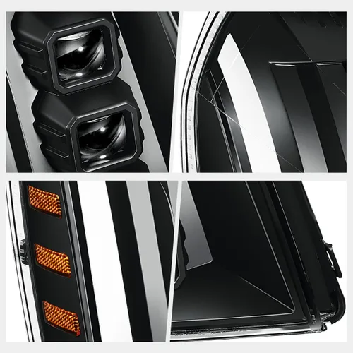 Vista 4 de PM PERFORMOTOR Switchback - Conjunto de faros delanteros LED con proyector cuadrado cuádruple Carcasa negra/esquina ámbar