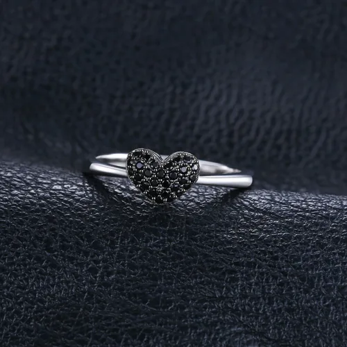 Vista 4 de JewelryPalace Love Heart - Anillos de espinela negra genuina para ella, oro blanco de 14 quilates, plata de ley 925, anillo de promesa para mujer