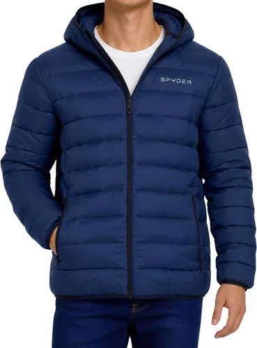 Vista 12 de Spyder Chaqueta acolchada plegable para hombre con capucha, chaquetas de invierno ligeras para hombre Negro