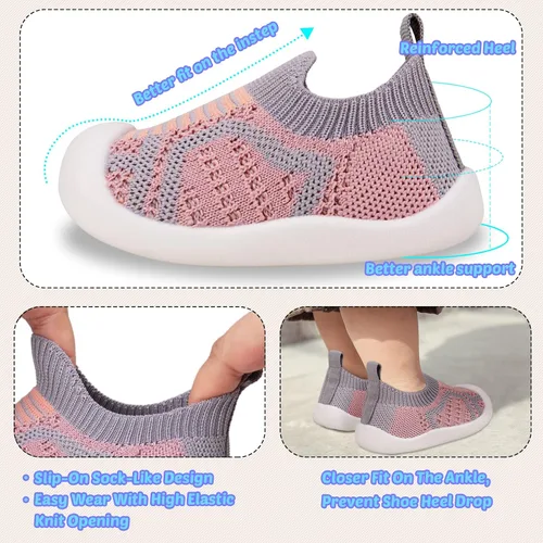 Vista 4 de Zapatos para caminar para bebés, primer andador para bebés, niñas pequeñas, antideslizantes, más seguros, suela suave, sin cordones, ancho ancho