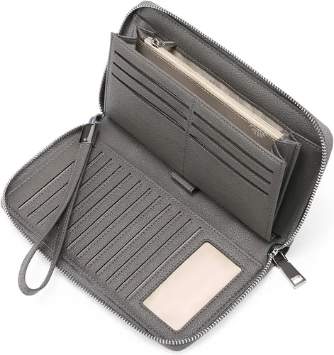 Vista 11 de GOIACII Cartera de piel con bloqueo RFID para mujer, con cremallera alrededor de gran capacidad, cartera larga para tarjetas de crédito, cartera