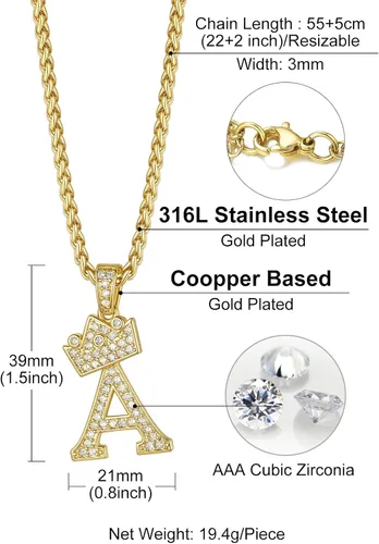 Vista 4 de Richsteel Collar con colgante de letra inicial A-Z para hombres y mujeres Initial A