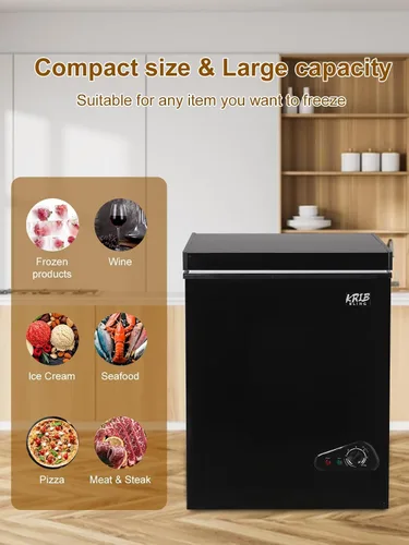 Vista 2 de Mini Chest Freezer 3.5 Cu.Ft 7 Gears Temperature Control Compact Deep Freezer with Top Open Door and Removable Storage Basket Black