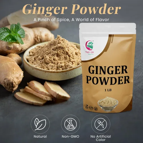 Vista 2 de Polvo de jengibre 1 LB, 100% puro y natural molido, producto de calidad premium para cocinar y té, sabroso y aromático, bolsa resellable