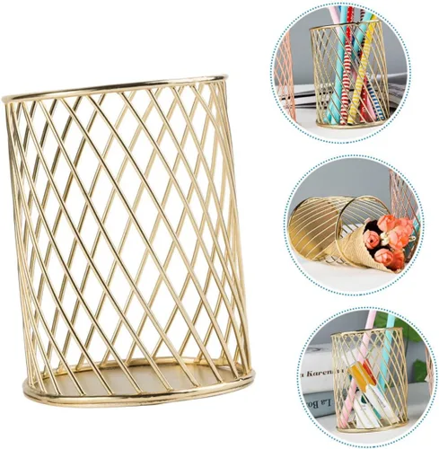 Vista 3 de NUOBESTY Soporte creativo de la pluma del escritorio del metal para el cepillo del maquillaje de los artículos de papelería blanco organizar