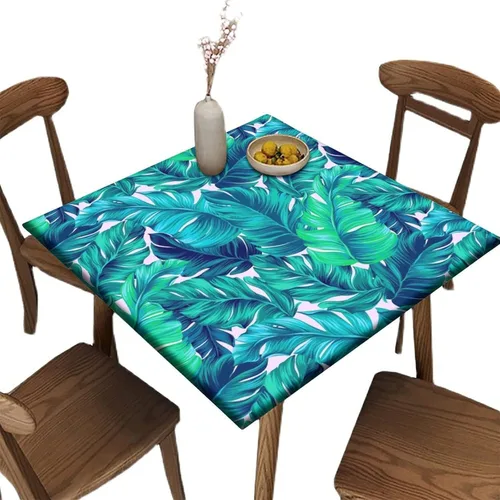 Vista 38 de Mantel redondo ajustable con borde elástico floral azul, mantel con borde elástico de estilo floral pastoral, almohadilla de mesa de poliéster