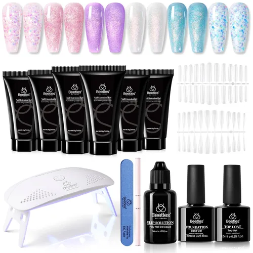 Vista 10 de Beetles - Kit de extensión de gel de uñas de polietileno, 6 colores de gelatina nude con solución deslizante, mejora de uñas para principiantes
