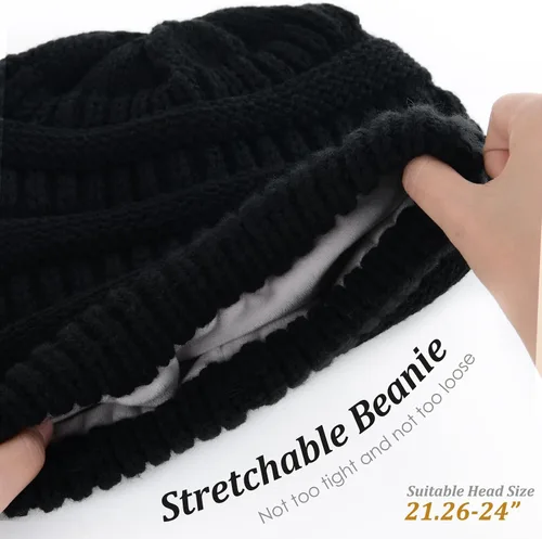 Vista 46 de FURTALK Gorros de invierno para mujer, con forro polar, gorro de punto holgado y cálido, gorro de esquí