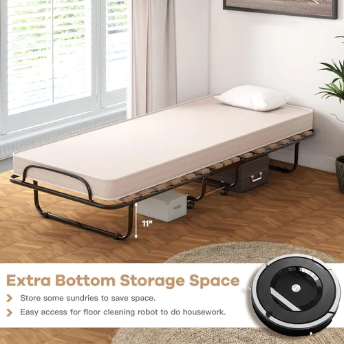 Vista 8 de GOFLAME Cama plegable plegable con colchón de espuma viscoelástica suave, tamaño cuna portátil con marco de metal para adultos y cama de invitados