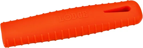 Vista 3 de Lodge - Sartén de acero para carbón con manija de soporte de silicona y color naranja, Negro/Anaranjado