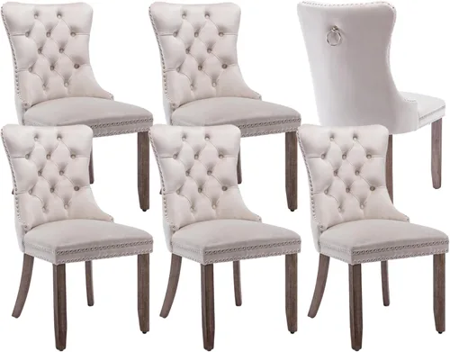 Vista 78 de Juego de 2 sillas de comedor de terciopelo beige, sillas de comedor tapizadas beige01