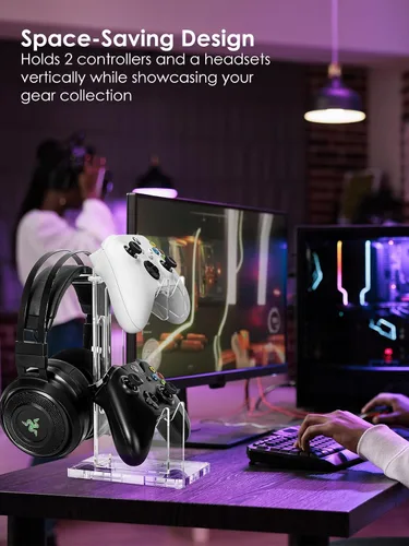 Vista 67 de OAPRIRE Headset and Controller Stand with Lights, 2 Tier Acrylic Game Controller Holder, Controller and Headset Stand for Desktop,Universal Design