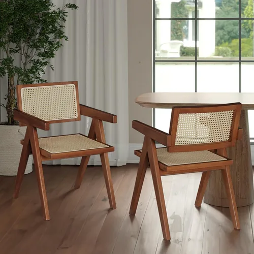 Vista 12 de Juego de 2 sillas de comedor de ratán, sillas de cocina de mimbre para comedor, negro