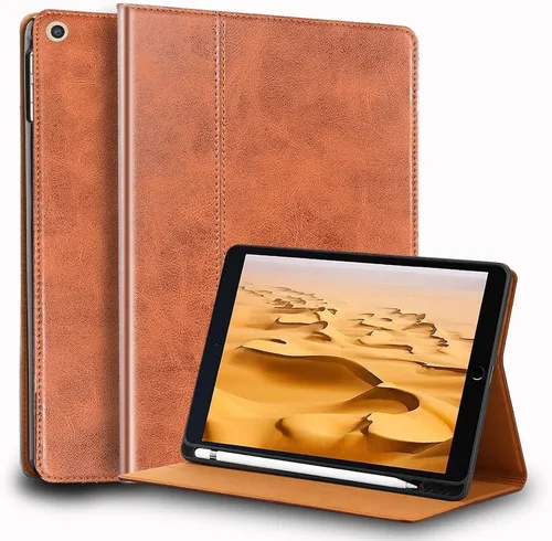 Vista 10 de Funda para iPad de 10.2 pulgadas, 9ª/8ª/7ª generación 2021/2020/2019, piel auténtica, función de encendido y apagado automático. Negro clásico