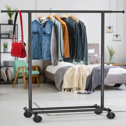Vista 3 de Simple Houseware - Perchero de ropa resistente, sostiene hasta 150 lbs, varilla extensible de 42 a 67 pulgadas, negro