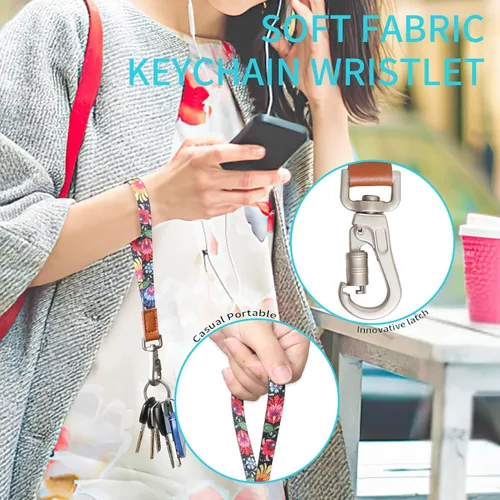 Vista 4 de RAINDEE Cordón de muñeca para llaves llavero cartera soporte de identificación teléfono celular cordón de pulsera para mujer correa de muñeca