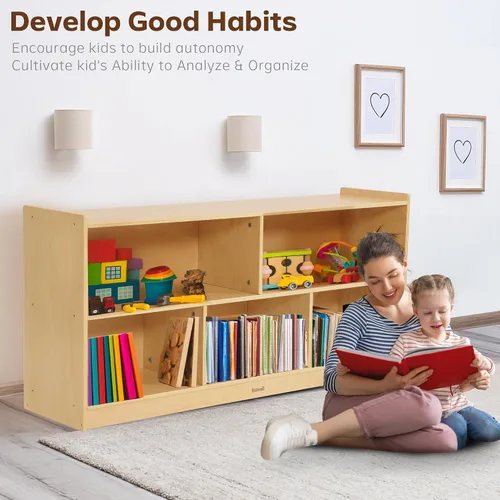 Vista 5 de Bateso Organizador de almacenamiento de juguetes para habitación de niños, estantería de madera para niños, para aula, organizador de almacenamiento