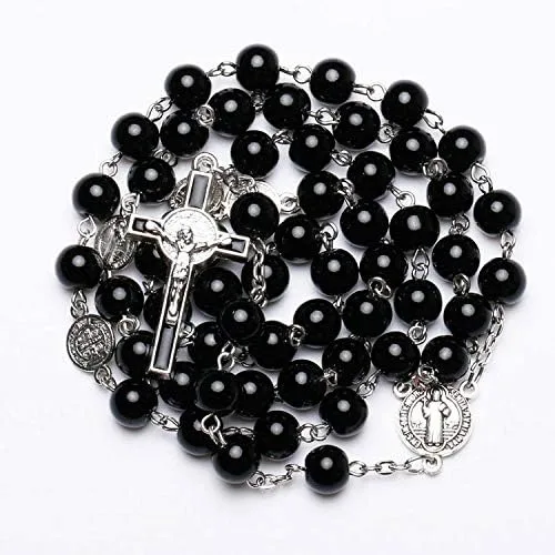Vista 3 de Rnivida Collar de cuentas de rosario con crucifijo de Jesús, regalos de oración católica