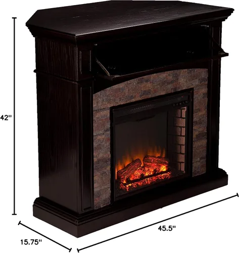 Vista 10 de SEI FURNITURE Grantham - Chimenea eléctrica de esquina de piedra sintética, acabado ébano.