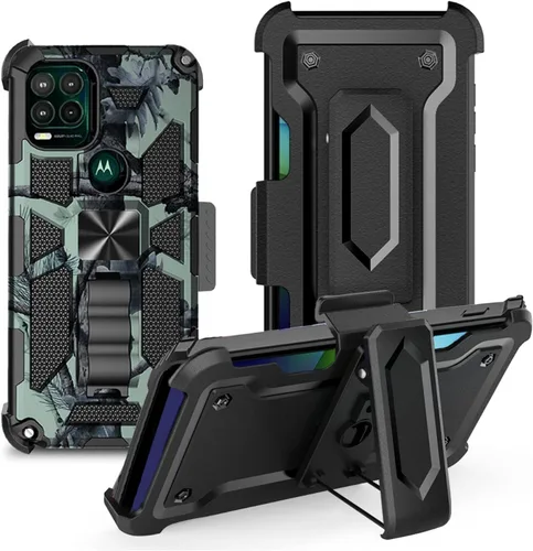 Vista 3 de Funda de teléfono de camuflaje a prueba de caídas de grado militar a prueba de caídas con soporte integrado con protector de pantalla y clip