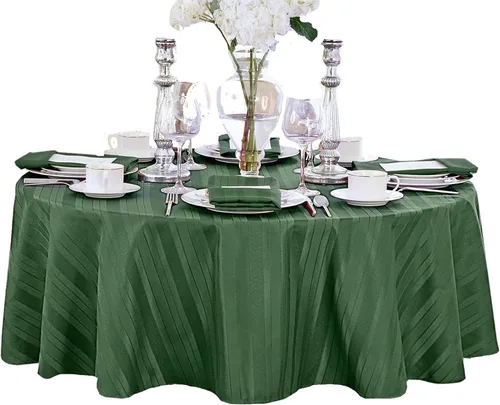 Vista 14 de Newbridge - Mantel navideño de satén con rayas verde cazador, 52 x 52 pulgadas cuadradas, rayas tejidas festivas, mantel de poliéster reutilizable