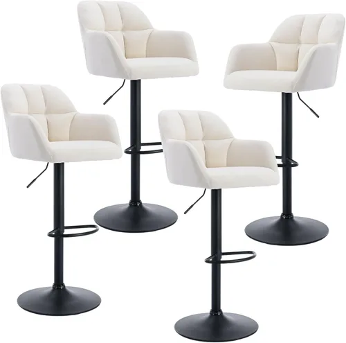 Vista 21 de ROCITY Juego de 2 taburetes de bar de terciopelo con respaldo, silla de bar beige para isla de cocina, taburetes de bar modernos con patas de metal