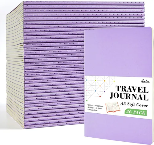 Vista 22 de feela - Paquete de 36 diarios de tapa suave a granel, diario de viaje con forro en blanco para mujeres y hombres, cuadernos con rayas universitarias