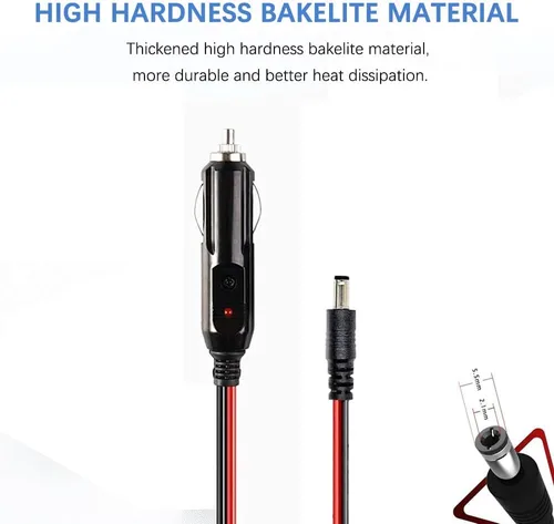 Vista 3 de 12/24V DC cargador de coche auto cable de alimentación 6.6FT/6.6 ft