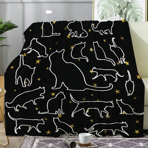 Vista 5 de Khumbhira Manta de estrellas de gatos negros, regalos lindos para niños y niñas, decoración de gatitos, manta de franela suave y ligera, ropa