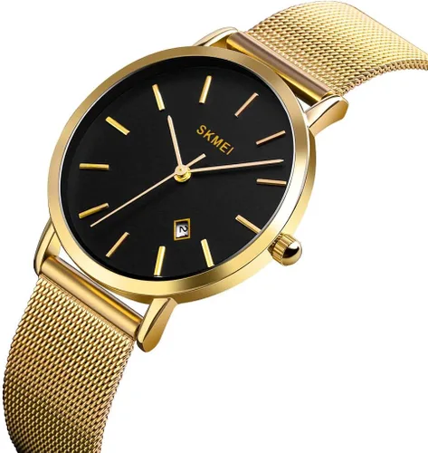 Vista 2 de SKMEI Womens Watches Slim Thin Luxury Dress Rose Gold Stainless Steel Mesh Watches Fashion Waterproof Ladies Black Wrist Watch with Date