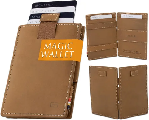 Vista 15 de GARZINI Cartera mágica con tirador, cartera minimalista con tarjetero RFID, cartera de cuero para 12 tarjetas, 07 Negro cepillado, Minimalista