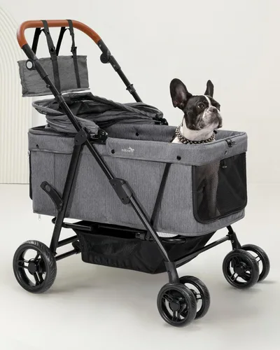 Vista 10 de Cochecito para perros grandes y medianos (20-132 libras), cochecito para mascotas para 2 perros pequeños, extra grande, resistente, plegable y Azul